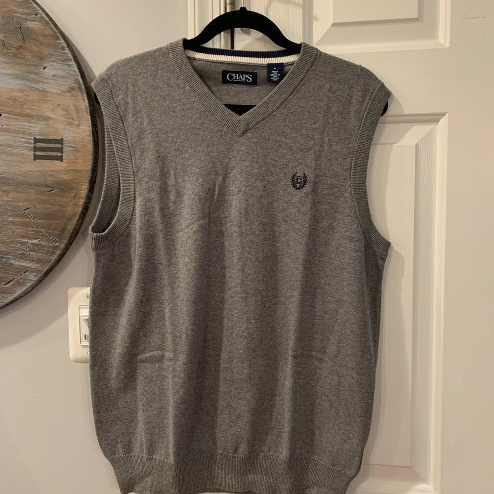 Chaps Gray Cotton Sweater Vest sz M NWT
